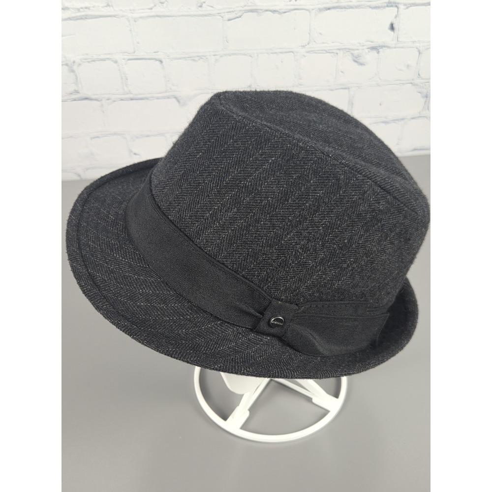 STETSON Fedora Mens L XL Wool Hat Charcoal Gray Classic Pinstripe Herringbone
